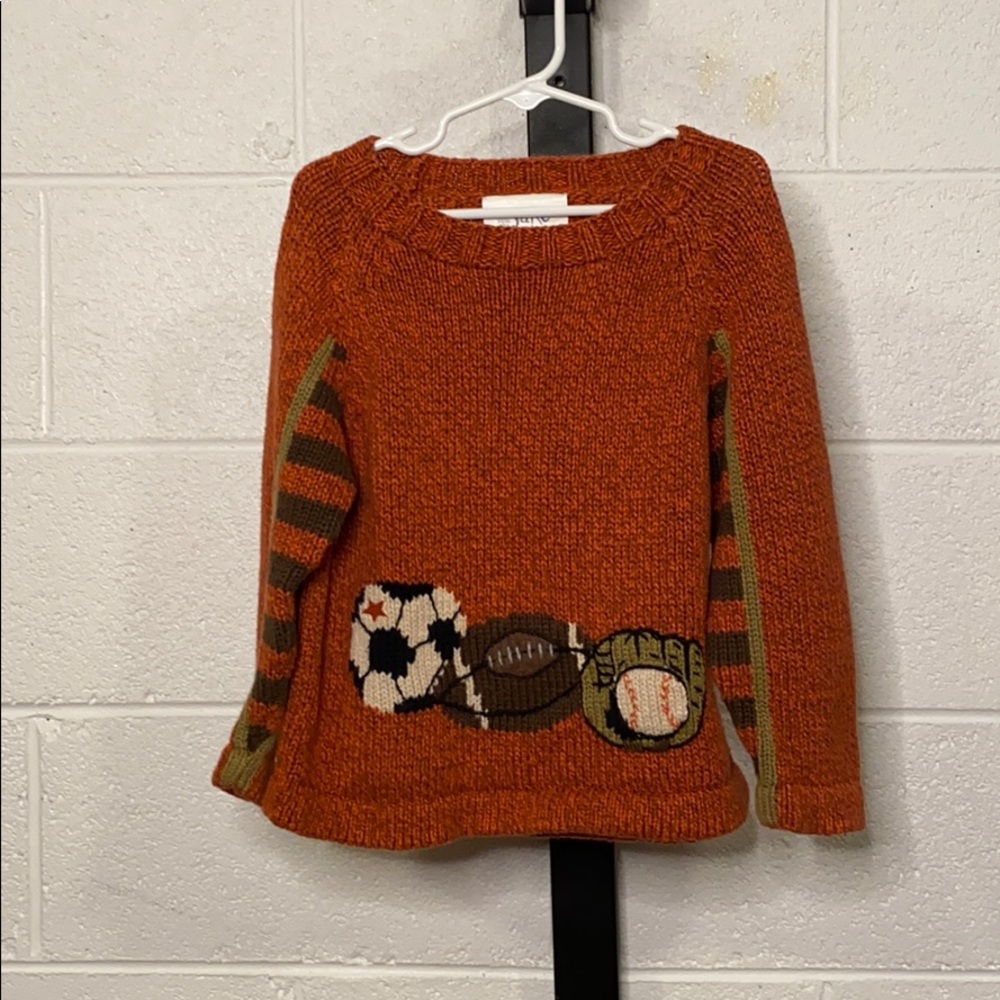 Orange Knit Kids Sweater with Sports Design